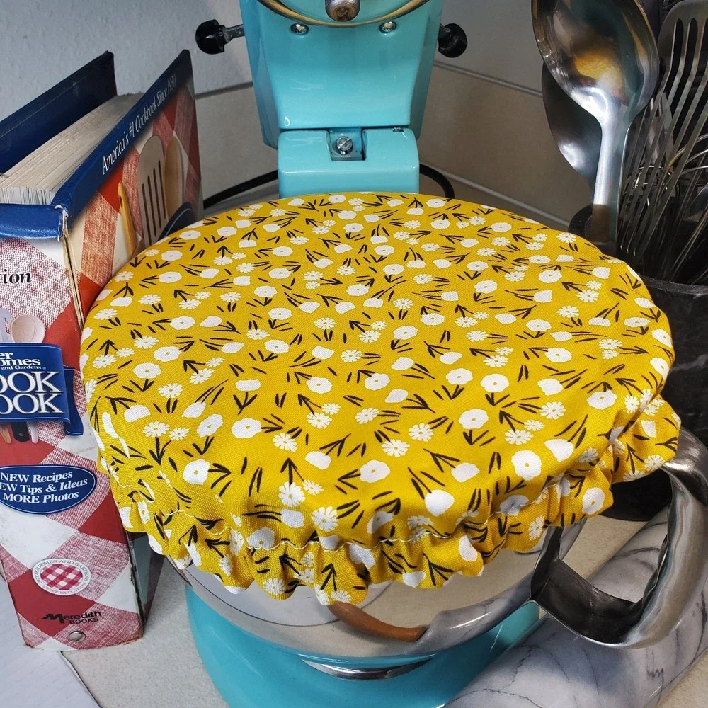 Blue Moth / Goldenrod Floral Reversible KitchenAid Mixer Mixing Bowl Cover Decor